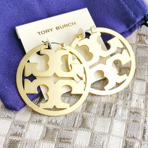 Tory Burch Miller statement logo hoop earrings